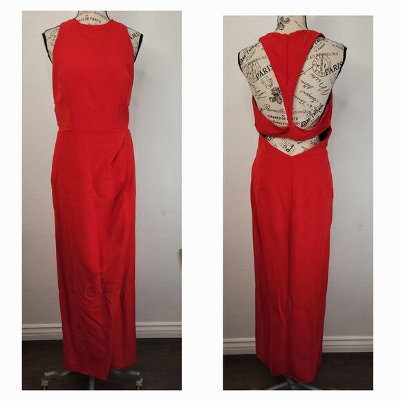 JS COLLECTIONS RED Racer-Back Cutout Open Back Wrap Slit Column Maxi Gown SZ 4 - Picture 1 of 9